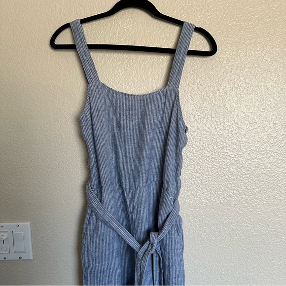 EVERLANE The Linen Side-button Blue White Straight Leg Jumpsuit Size 2 - Picture 7 of 15